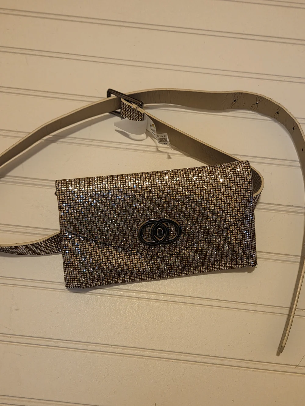 Sparkle Gold Metallic Glitter Belt & Chain Clutch 2 In 1